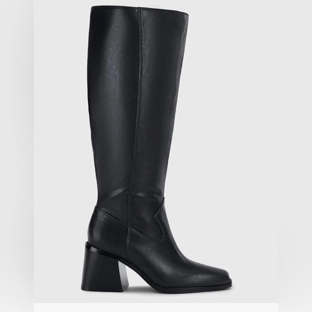 Coutgo New Black Women’s Knee-High Block Heel Square Toe Boots Size:7 - Picture 5 of 10